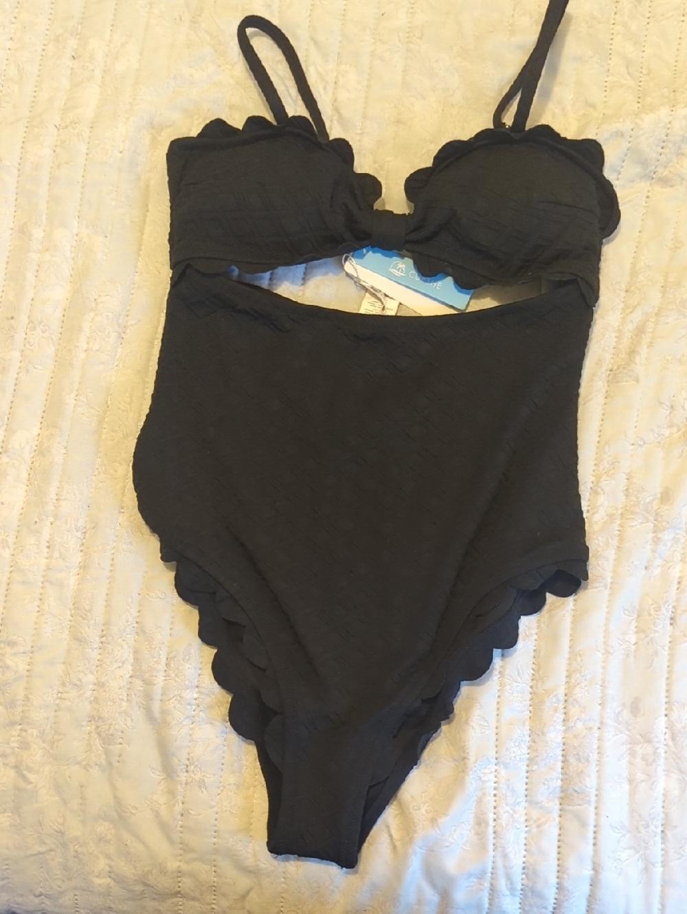 Black Womens Swimsuit with Scallop Trim